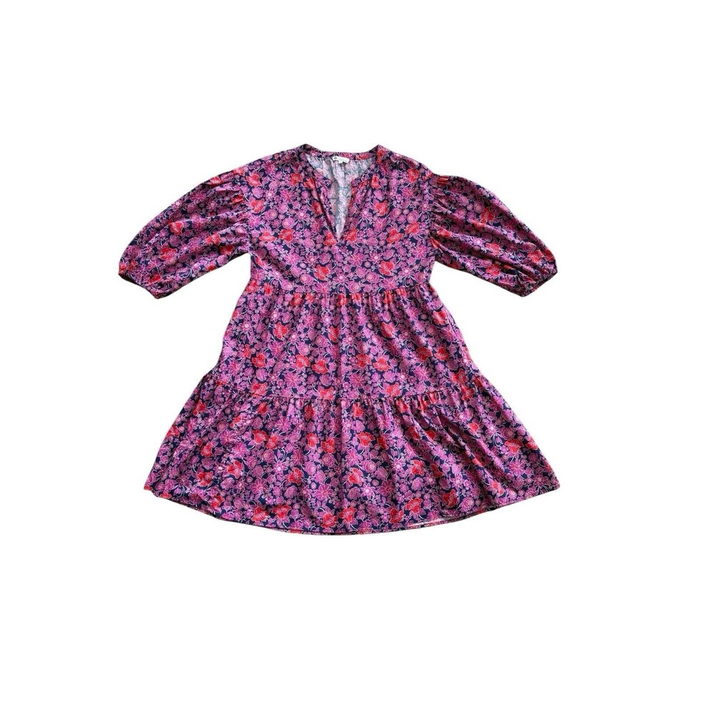 SUNDRY Floral Tiered Dress Sz 1 Women’s Small 4-6 Cottage Core Navy Pink Pockets - Picture 8 of 16
